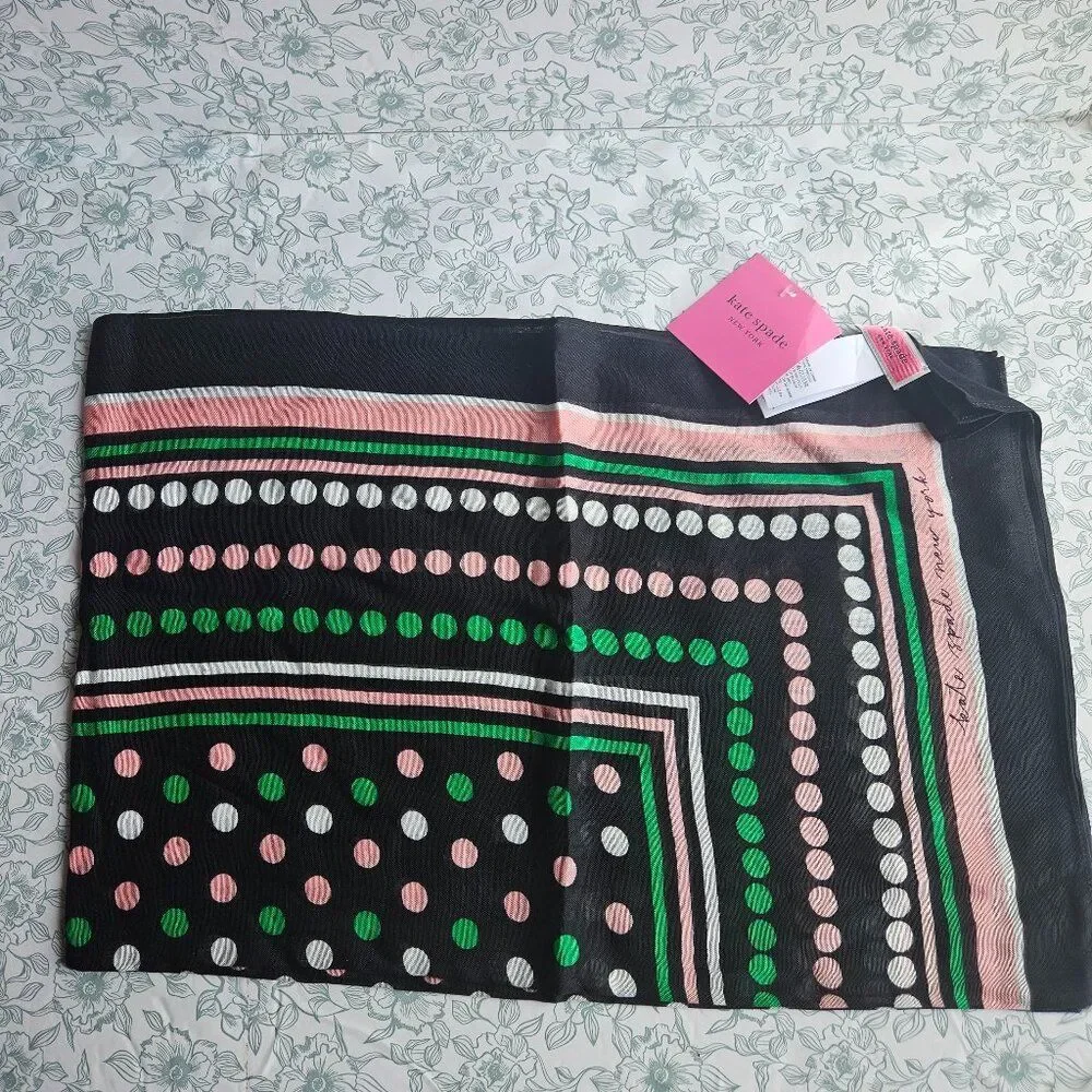 NWT Kate Spade New York Dot & Stripe Silk Scarf - Picture 3 of 5